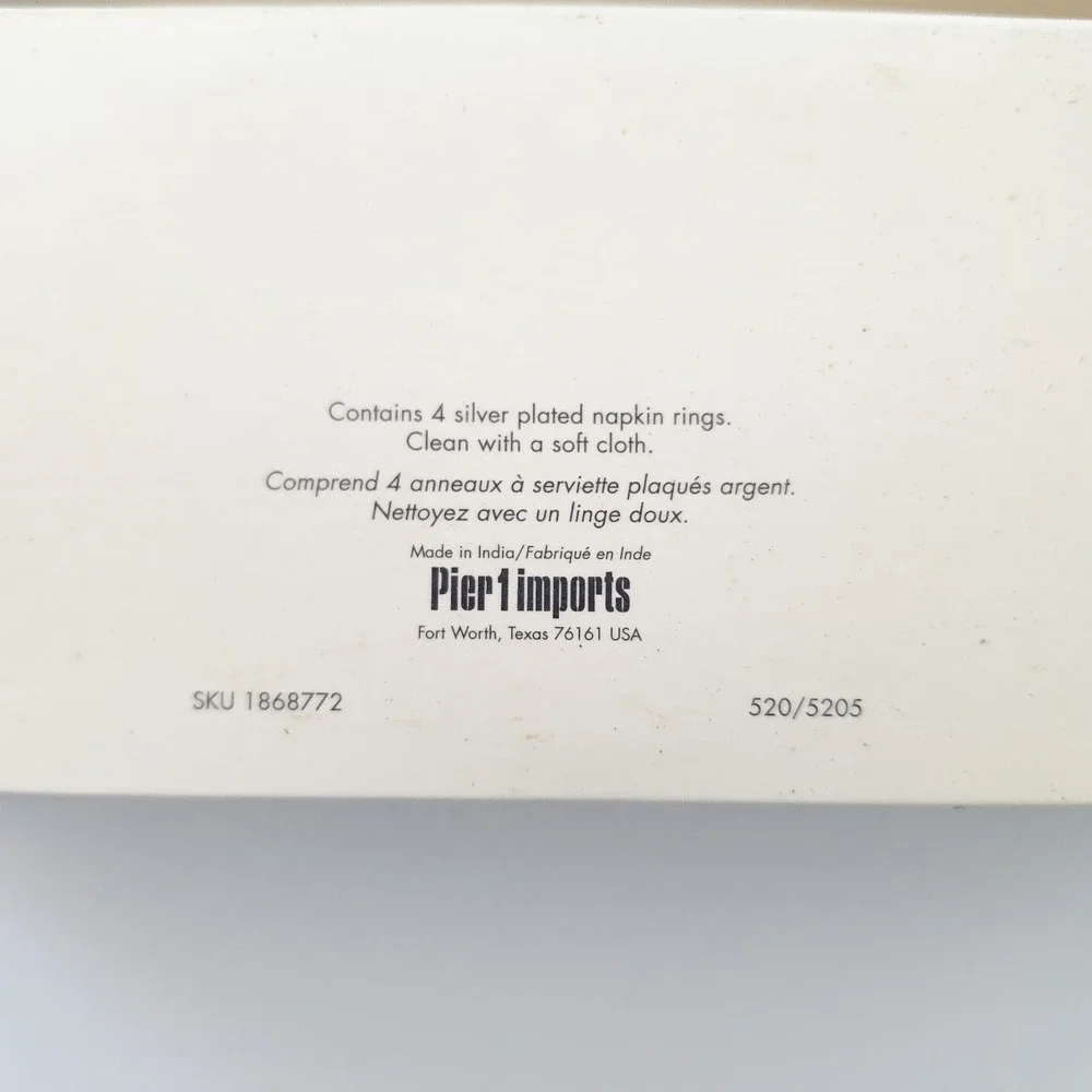 Pier One Silver Plated Napkin Rings Lot Of 8 Discontinued‎ NIB